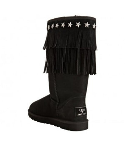 JIMMY CHOO SUEDE SORA FRINGE SHEARLING BOOTS BLACK 3045