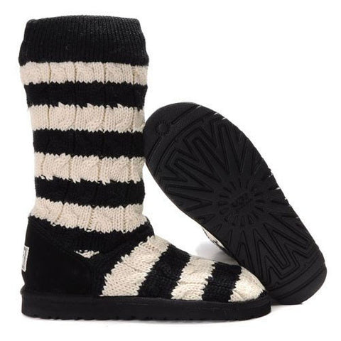 CLASSIC TALL STRIPE CABLE KNIT 5822 BLACK WHITE